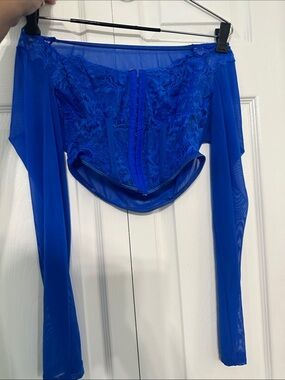 SHEIN Royal Blue Off-Shoulder Lace Corset Bandeau Top